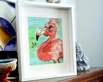 Flamingo Giclee Framed Watercolor Print