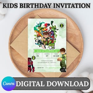 Ben 10 Kids Birthday Invitation | Editable Alien Hero Party Invite | Boys’ Birthday Digital Download | Printable Ben 10 Invitation.
