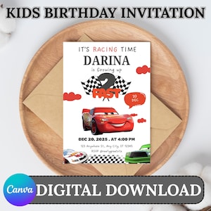 Red and Grey Cute Racing Car Birthday Invitation | Editable Racing Party Invite | Boy&#39;s Race Car Birthday | Digital Fast Car Party Theme |