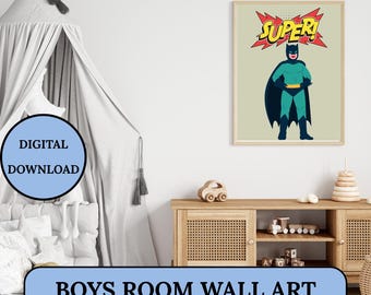 Muurkunst kinderkamer superheld: krachtige heldafdruk (digitale download)