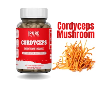 Cordyceps Mushroom Capsules | Energy, Endurance Supplement (60 Vegetarian)