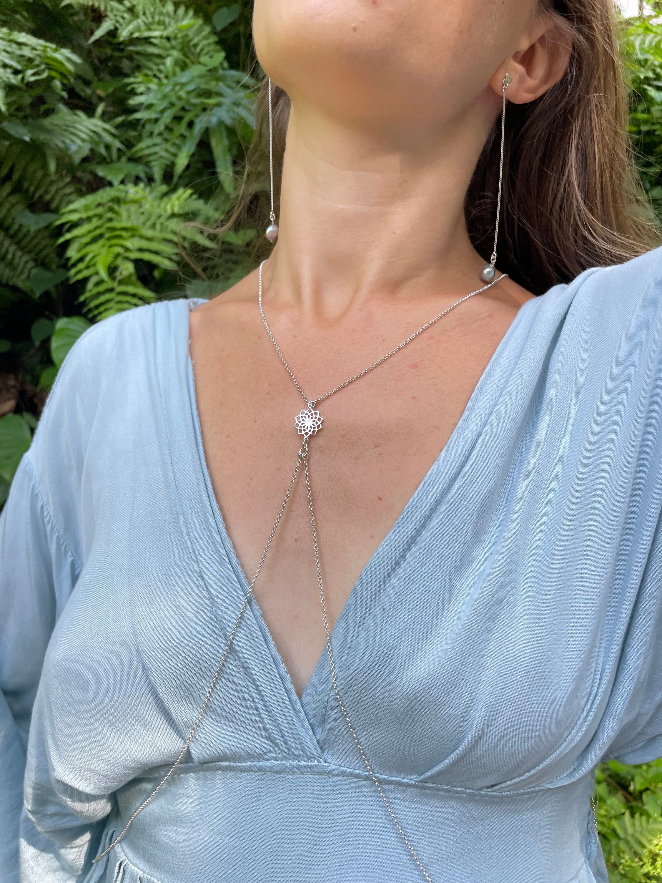 Silver Body Chain Flower of Life Pendant Plain Silver Body Etsy