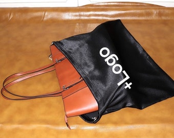 Custom Logo Printing Satin Hair Extension Gift Dust Drawstring Bag Luxury Black Shoe Wig Packing Silk Satin Pouch