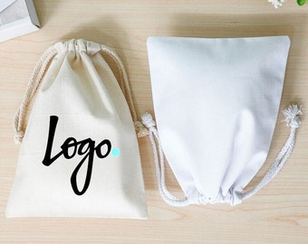 Set of 10/30/100 Natural Cotton Drawstring Bags with Grosgrain/Satin Ribbon - Eco-Friendly Packaging Bags, Jewelry Pouches