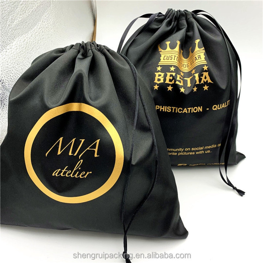 Set of 10/20/30/50 Black Custom Bags Satin Dust Bags Drawstring