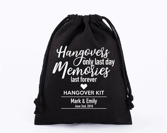 Set of 10/20 Hangover Kit Bags Wedding Recovery Kit Hen Party Bachelorette Birthday Party Favour Bags Morning logo print natural cotton