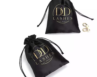 Set of 10/20/30/50 Satin Drawstring Bag Hair Wigs Pouch Black Satin Cosmetic Jewelry Gift Packaging Bag Silk Cloth Pocket Custom Logo Print