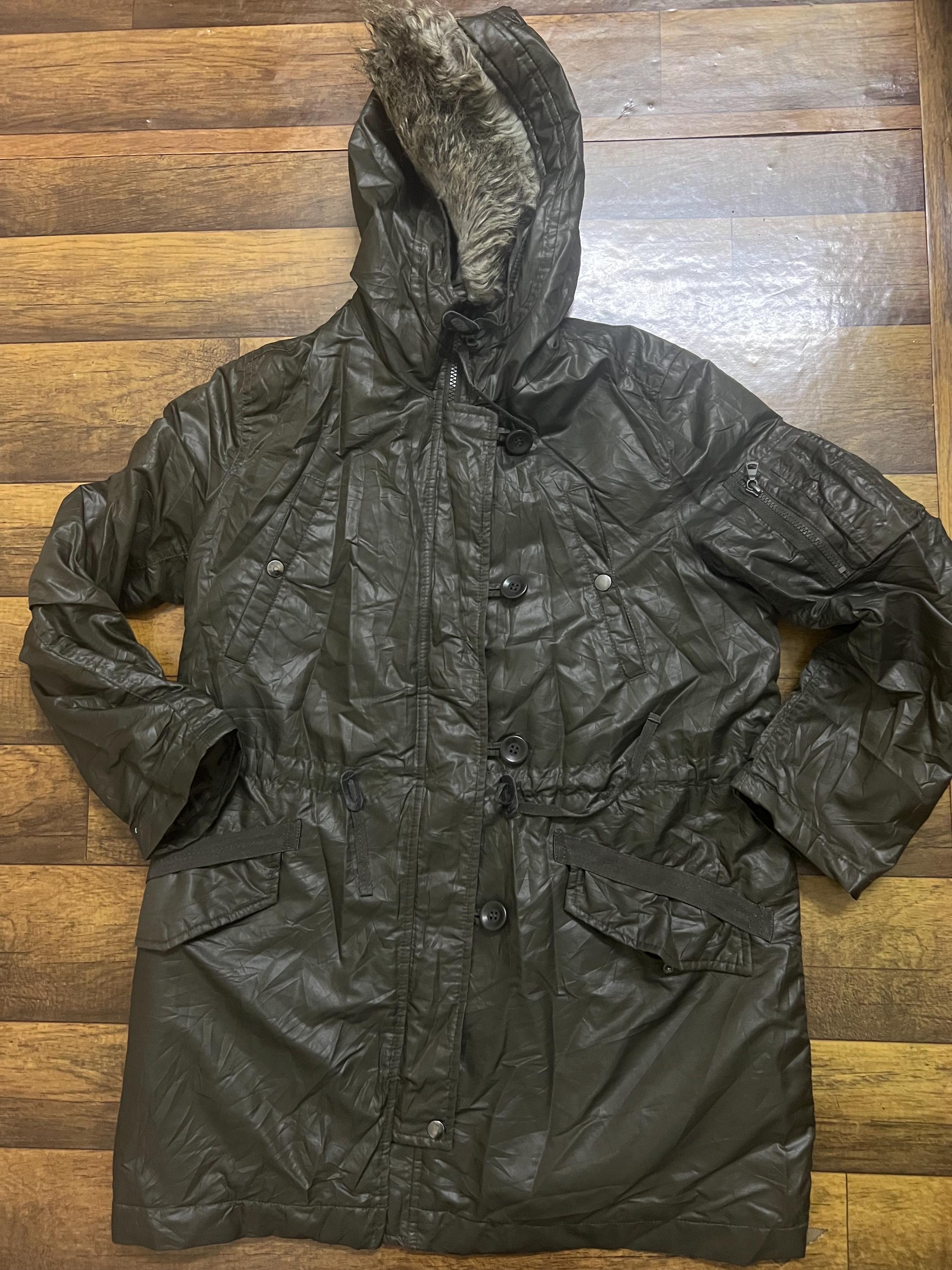 Vintage UNIQLO Heavy Boa Lined Parka Jacket Olive Green Military 