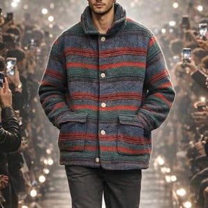 Vintage Woolrich Blanket Stripe Jacket Made in USA Rare Native American Style Wool Coat  Mens Medium Aztec Striped Workwear Bomber