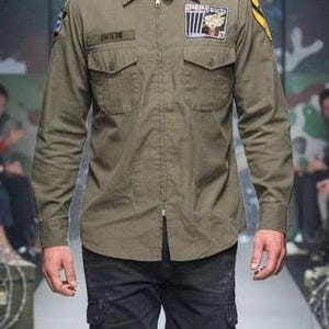 Vintage AVREX Officer's Uniform Shacket Military Patch Shirt Jacket Men's XL Pit 24.5’Avirex Olive Drab Fatigue Shirt Jacket Embroider