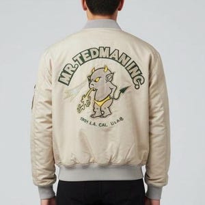 Vintage Tedman MA 1 Bomber Jacket Size 42 Ted Company Lucky Devil Graphic Flight Jacket Mens Military Retro Biker Outerwear Mr Tedman