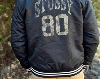 Medium Stussy World Tour 35 Black Unisex Bomber Jacket 1990s