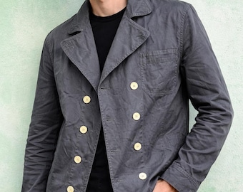 Vintage Emporio Armani Double Breasted Jacket Black Made in Italy Designer Luxury Workwear Coat Giorgio Armani Military Style Blazer