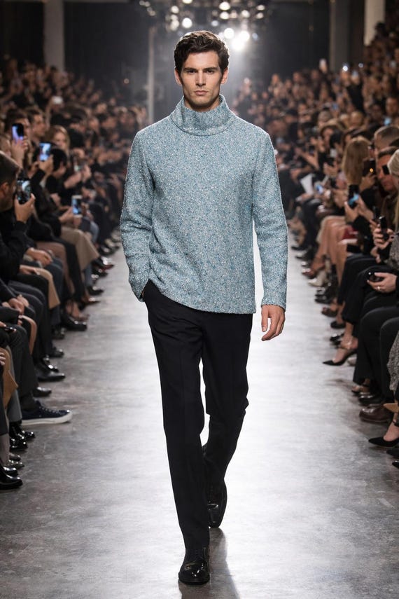Junya Watanabe, Vintage Junya Watanabe Comme des Garcon Blue Tweed Wool Silk Knit Mock Neck Sweater Made in Japan Size M Luxury Designer Avant Garde
