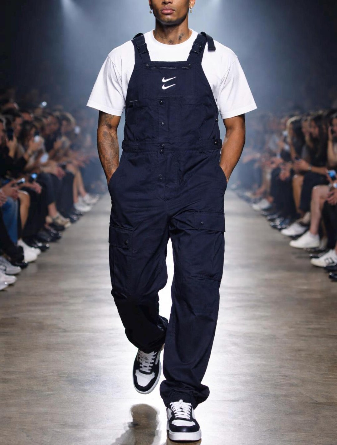 Nike Sportswear Swoosh Overalls Black Cargo Bibs Men's Small