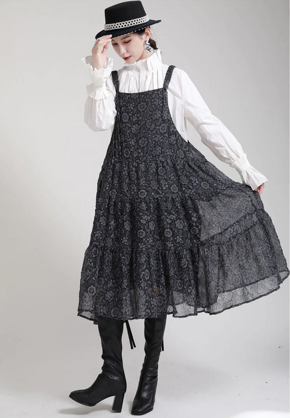 FLOWER OVERALL SKIRT - Summer Midi Skirt - Witchy Skirt - Halloween Dress - Punk Skirt - Gothic Skirt