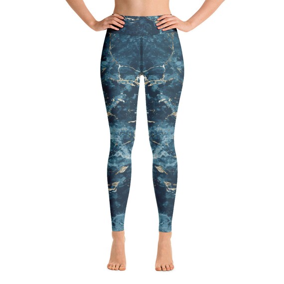 TURQUOISE MARBLE LEGGINGS Printed Yoga 