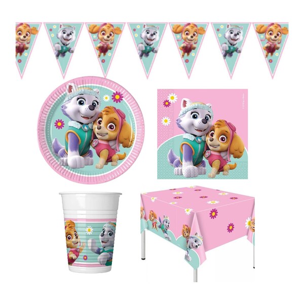 Paw Patrol Girls Birthday Party Supplies Skye Everest Pink Tableware Decorations- Plates, Cups, Tablecover, Napkins, Triangle Bunting, bags