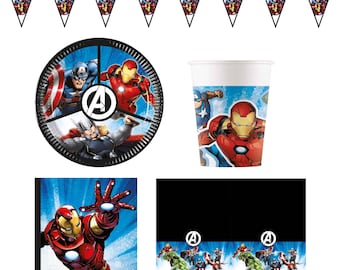 Kit de vajilla para fiesta de los Vengadores: Decoraciones de cumpleaños de superhéroes