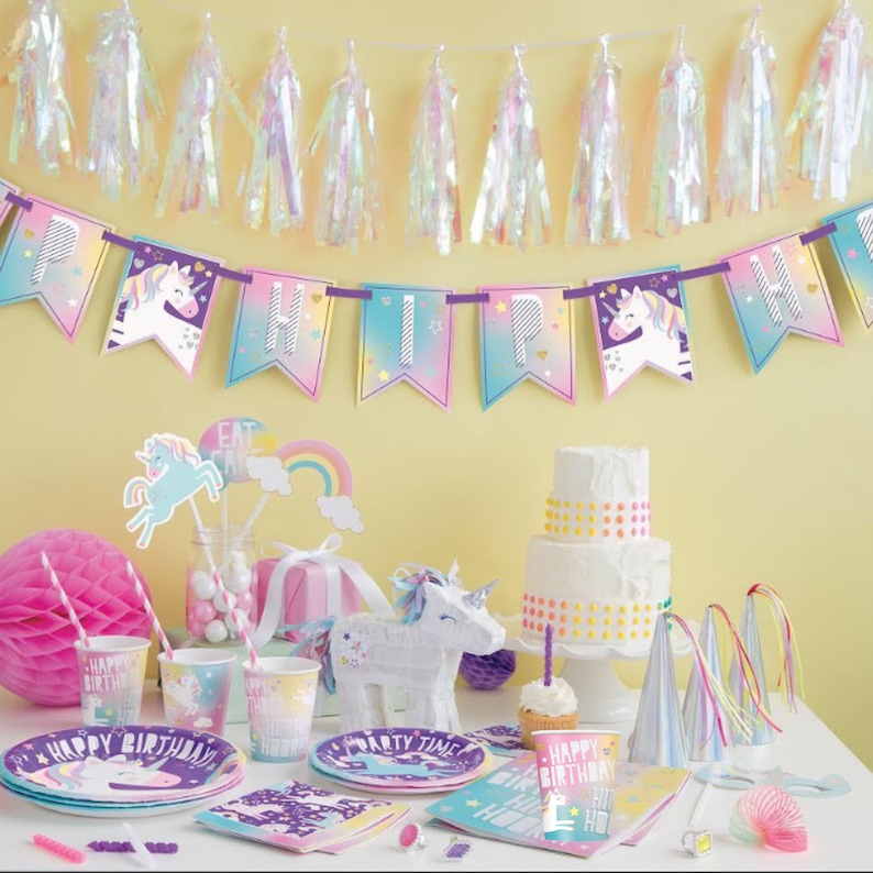 Pack fête Licorne assiettes Licorne, gobelets Licorne, serviettes de table, napperon, ballons Licorne fête d'anniversaire sur le thème de la Licorne de qualité supérieure image 10