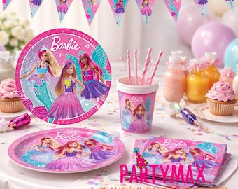 Artículos para fiesta de cumpleaños de Barbie: platos, vasos y servilletas