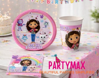Juego de vajilla para fiesta de cumpleaños de Gabby's Dollhouse