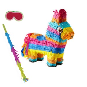 Donkey Piñata Party Set with Stick and Blindfold Birthday Kids Piñata Rainbow Colourful Birthday Party Pinata Set Piñata Set