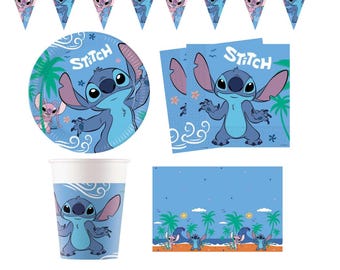 Stitch Party Tableware Set: Plates, Cups, Napkins, Tablecloth