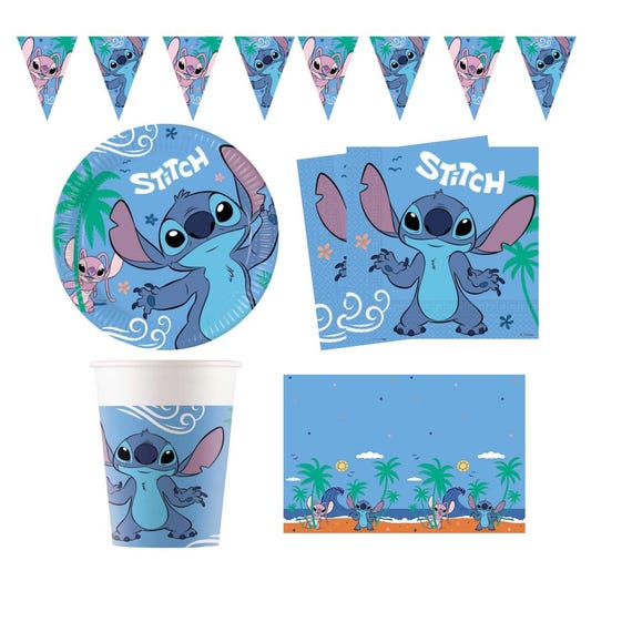 Stitch Party Tableware Set: Plates, Cups, Napkins, Tablecloth