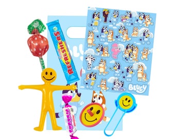 Bluey party bag with favours (Paper party bag) - option to select with or without sweets. All sweets are suitable for vegetarians.