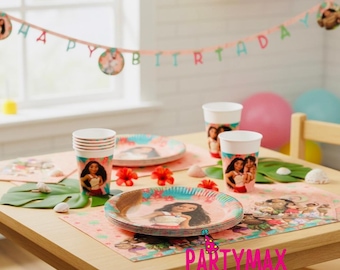 Moana Geburtstagsparty Geschirr Set: Teller, Tassen, Servietten, Tischdecke & Banner