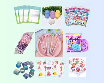 Girls party favours, cute birthday treat bags, pre filled party bags, mermaid theme, book, pen, gifts for younger older girls, Kawaii gifts