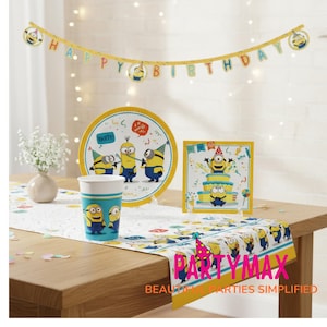 Minions Birthday Party Supplies: Tableware, Banner, Balloons