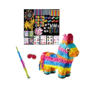 Donkey Piñata Party Set with Stick and Blindfold Birthday Kids Piñata Rainbow Colourful Birthday Party Pinata Set Pinata set + Favours