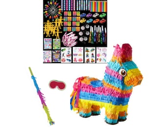 Donkey Piñata Party Set with Stick and Blindfold Birthday Kids Piñata Rainbow Colourful Birthday Party Pinata Set