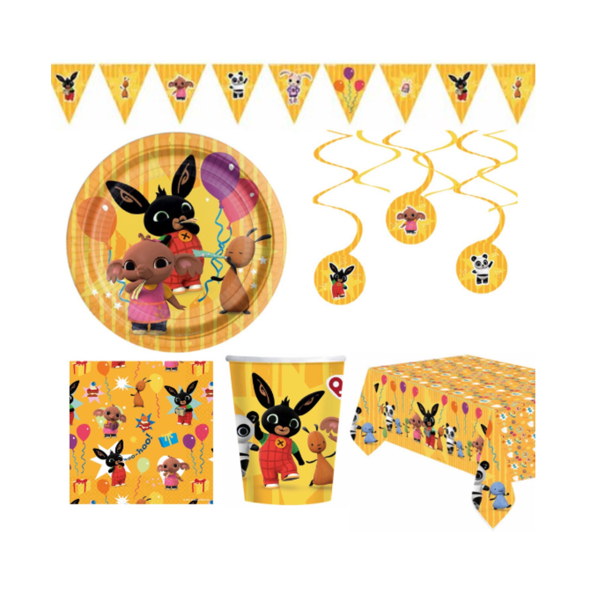 Bing Birthday Party Decorations Supplies Birthday Tableware Packs  Decorations Bundles-plates, Cups, Napkins, Tablecover, Banner, Swirls 