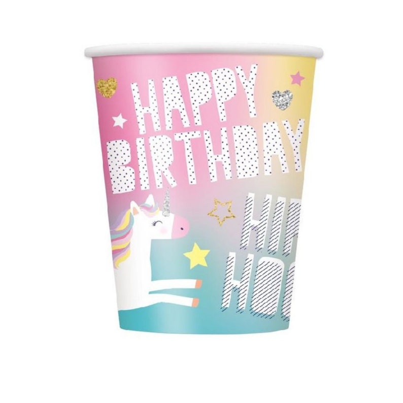 Pack fête Licorne assiettes Licorne, gobelets Licorne, serviettes de table, napperon, ballons Licorne fête d'anniversaire sur le thème de la Licorne de qualité supérieure 8 x Cups