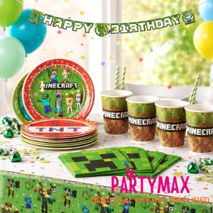 Minecraft Party Decorations Minecraft Plates Cups Napkins Tablecover Banner Gaming Birthday, Minecraft Party, Minecraft Party Supplies