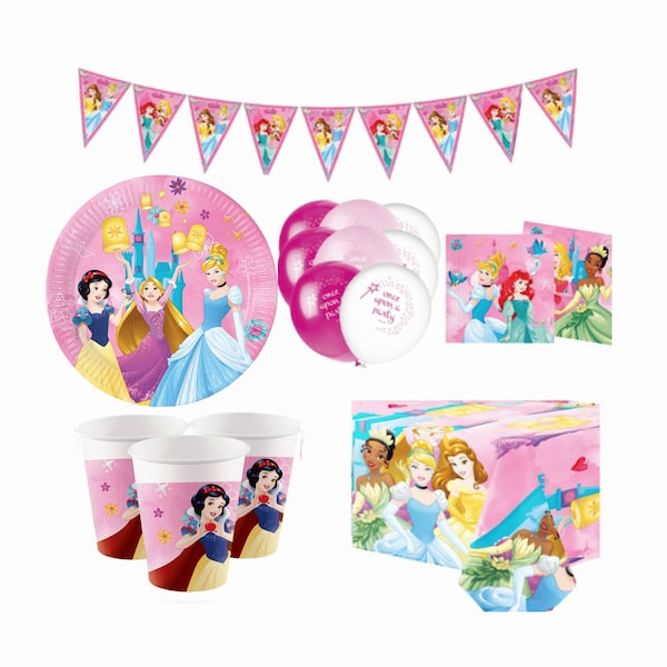 Disney Princess Party Tableware- Princess plates, cups, napkins, table cover, banners and balloons. Different options available