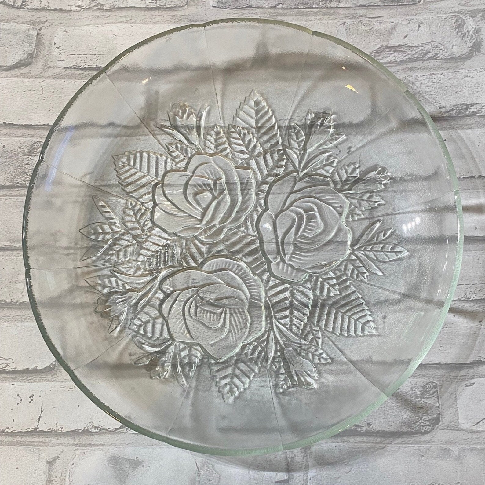 Vintage Pressed Rose Clear Glass Party Plate Etsy Canada