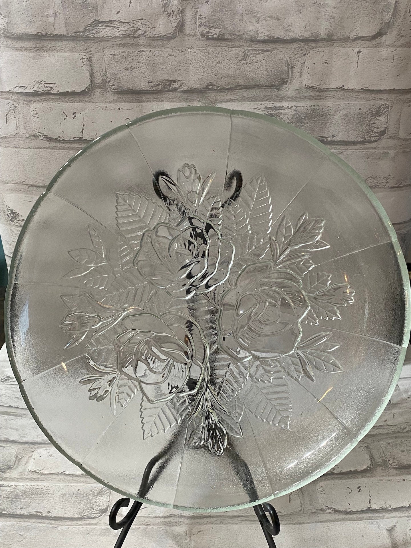 Vintage Pressed Rose Clear Glass Party Plate Etsy Canada