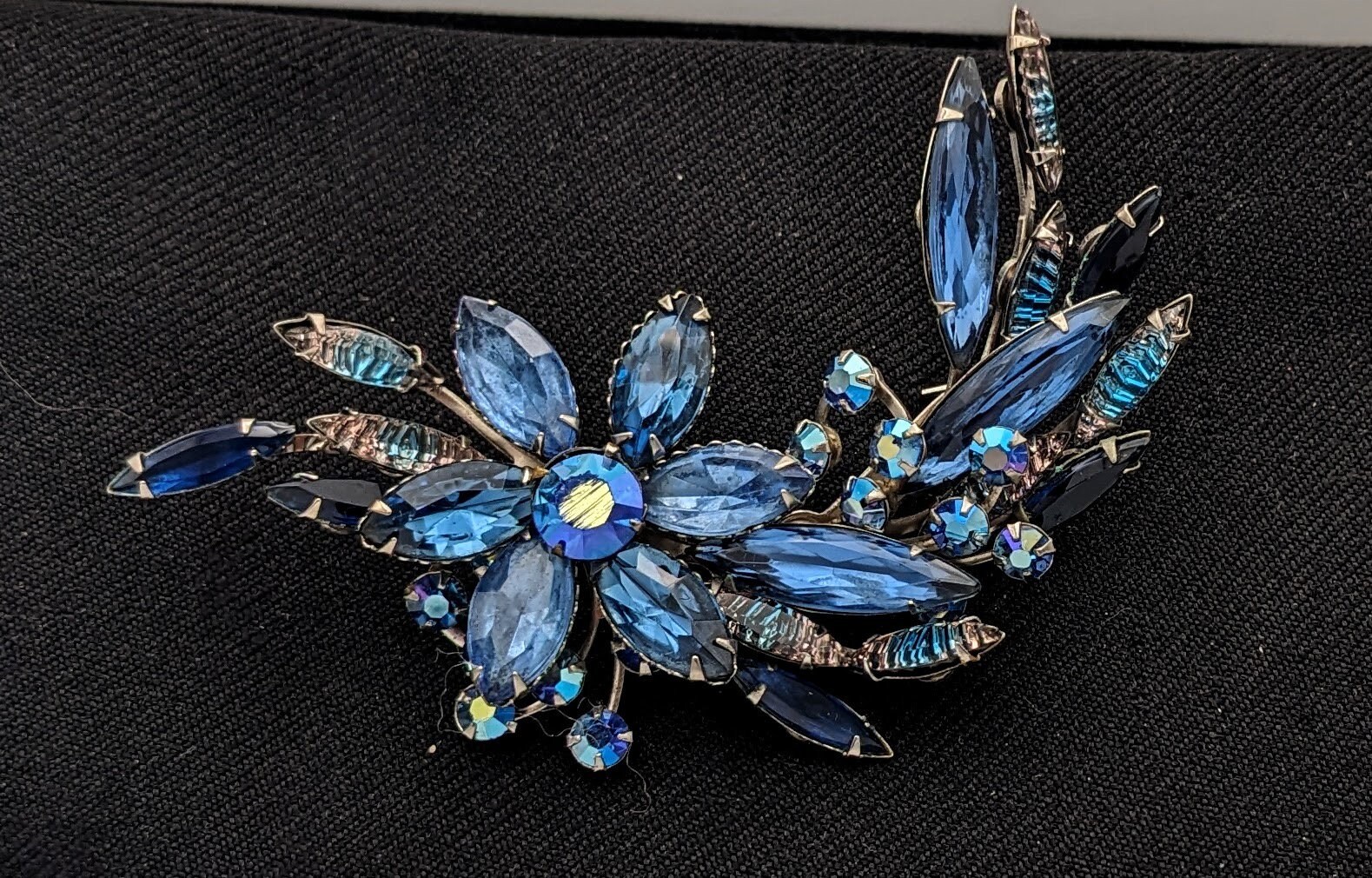 Vintage 1950s Rhinestone Flower Spray Brooch Pin Shades of