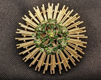 Vintage Coro Atomic Sunburst Rhinestone Brooch Pin MCM 1950s Gold Tone  C2