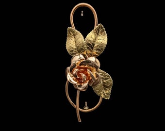 Vintage Krementz Rose BROOCH gold filled wirework 1950's    A2