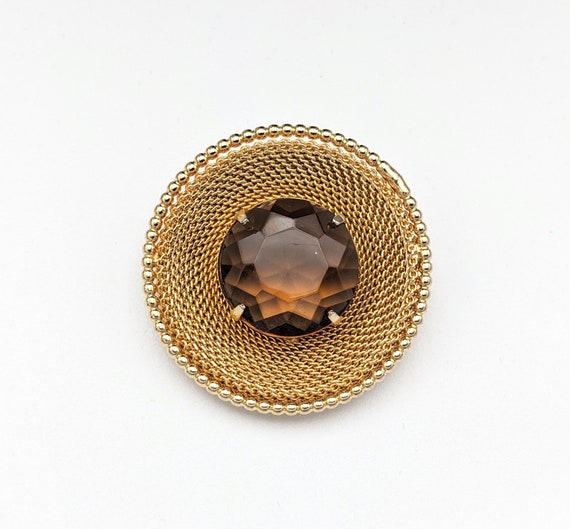 Vintage Marvella Gold Tone Mesh Smoky Topaz Glass… - image 8