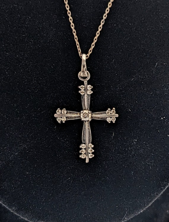 Vintage Avon Sterling Silver 925 Cubic Zirconia Cross Pendant Chain Necklace B2