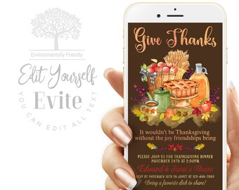 Invitación a la cena de Acción de Gracias con acuarela y hojas de otoño. Evite