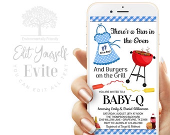 Babypartyeinladung Junge, BabyQ, blau kariert
