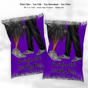Sneaker Ball Chip Bag Wrapper: Purple Silver Glitter (Digital Download)