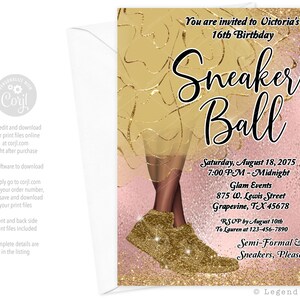 Womans Sneaker Ball Birthday Invitations,Girl Sneaker Ball Birthday Party Invitations,Sneaker Ball Flyer,Rose Gold Sneaker Ball,FR1